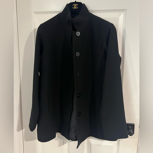 Nina McLemore Jacket Black WOOL CREPE KYOTO jacket size 4 point collar pockets - Picture 2 of 11